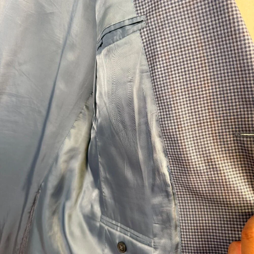Peter Millar Wool Blazer Sport Coat Mens 40 Regular Blue Gingham Plaid Golf